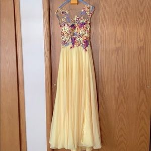 Yellow A-line Prom Gown w/ Floral bodice